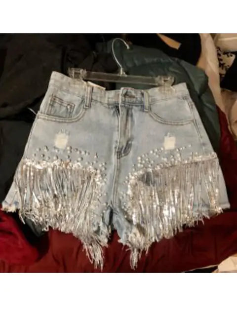 Tassel Beading Denim Short